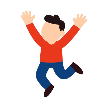 Neşeli, yüzü olmayan, elleri havada zıplayan, belli bir kimliği olmayan, neşeyi, enerjiyi ve özgürlüğü sembolize eden bir figürün canlı düz çizimi..