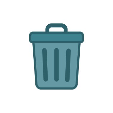 Silmeyi, geri dönüşümü, atıkları ve imhayı sembolize eden, mavi-yeşil bir çöp tenekesinin düz tasarım simgesi.