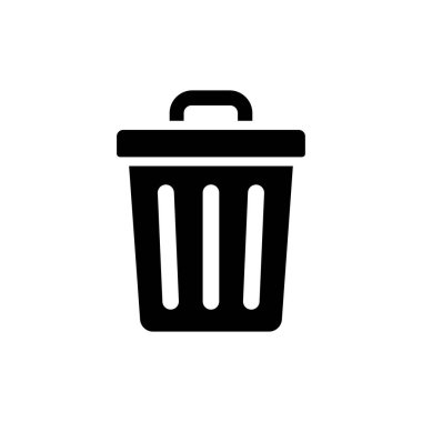 Çöp tenekesinin minimalist siyah simgesi, silmeyi, geri dönüşümü, atıkları ve imhayı simgeliyor.