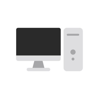 Bir masaüstü bilgisayar setinin düz tasarım simgesi (monitör ve PC ).