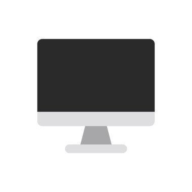 Modern bir bilgisayar monitörünün düz tasarım vektörü. Teknoloji, ofis ve iş teması için mükemmel. Beyaz bir arkaplanda izole edilmiş.