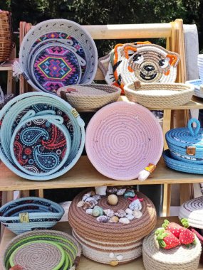 El yapımı örgü sepetleri. Yüksek kalite fotoğraf