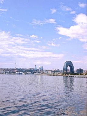 Hazar Denizi 'nden Bakü manzarası. Yüksek kalite fotoğraf