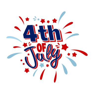 4 Temmuz 'un kutlu olsun, bağımsızlık günü. Amerika 'nın bağımsızlık gününü kutlamak için 4 Temmuz tipografi tasarımın kutlu olsun. Amerikan Bağımsızlık Günü vektör çizimi. Poster, broşür ve tebrik kartı şablonu için uygun..