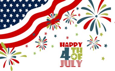 Amerika Birleşik Devletleri 'nin 4 Temmuz' u kutlu olsun. 4 Temmuz Bağımsızlık Günü arkaplanının görsel vektör grafiği. 4 Temmuz Bağımsızlık Günü posterleri, afişler, el ilanları, arka planlar ve şablonlar için uygun