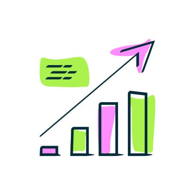 İş grafikleri ve grafikleri simgeleri. Yukarı bakan bir okla bir çubuk grafik çizelim. İş sunumları, raporlar ve bilgi grafikleri için ideal.