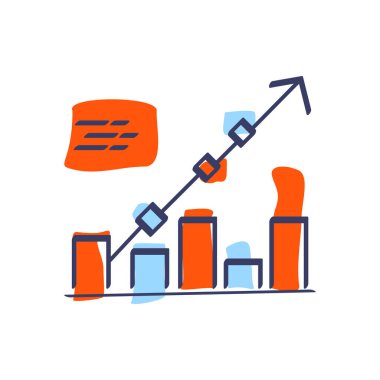 İş grafikleri ve grafikleri simgeleri. Yukarı bakan bir okla bir çubuk grafik çizelim. İş sunumları, raporlar ve bilgi grafikleri için ideal.