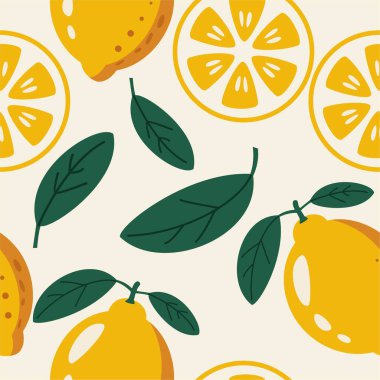Kusursuz limon desenli yapraklı. Yaz temalı ambalaj, tekstil ve dijital arkaplan için mükemmel..
