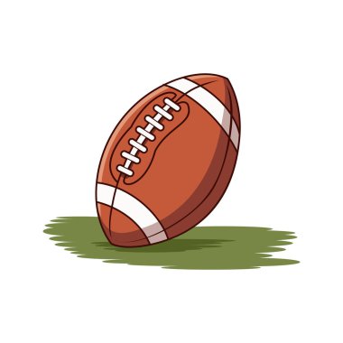 Amerikan Futbol Topu Vektörü ve Çimen Arkaplanı. Amerikan futbol topunun yeşil çimenlerdeki temsili temsili. Oyun günü için ideal, spor broşürü ya da atletik poster tasarımları için..