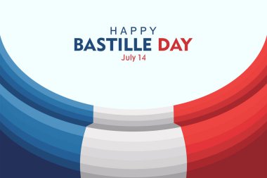 Fransız Bayrak Kurdelesi ve Metin İçin Yer ile Bastille Günü Afişi. Reklamlar, sosyal medya ve kutlama tasarımları için ideal. Özel metin eklemek için boş alanı içerir.