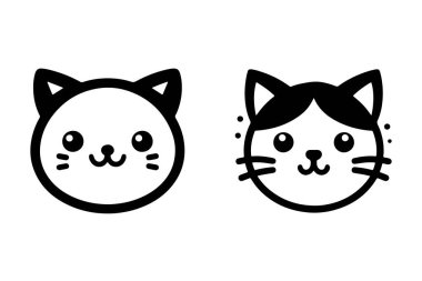 Bu resimde siyah beyaz iki minimalist kedi silueti var. Her iki kedinin de yuvarlak yüzleri var. Basit, büyük gözleri, küçük burunları ve bıyıkları var. Oyuncu, karikatürsel ifadeleri tasarıma büyüleyici bir dokunuş katıyor..