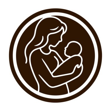 Bu resim, anne sevgisini ve bakımını simgeleyen minimalist bir anne logosunu betimliyor. Basit, yuvarlak tasarım anne ve çocuk arasındaki bağın altını çiziyor, anneliğin özünü yakalıyor..