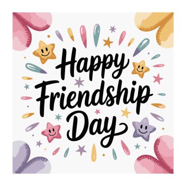 Mutlu Dostluk Günü tipografi kartı tasarım vektör sanatı ve illüstrasyonları.