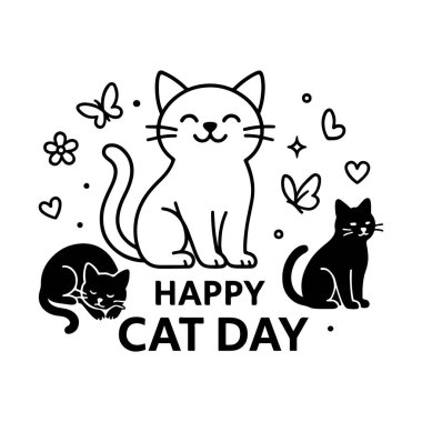 Pankart. Kedi günün kutlu olsun. Beyaz arkaplanda özet vektör tasarımı.