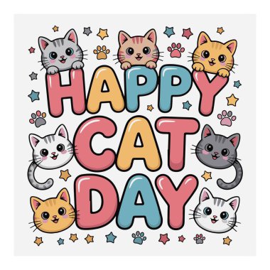 Mutlu Kedi Günü metin arkaplan vektör sanatı ve illüstrasyonu.