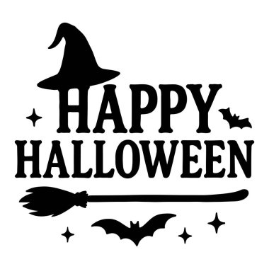 Simge vektör sanatı ve illüstrasyonlu Mutlu Cadılar Bayramı tipografi silueti.