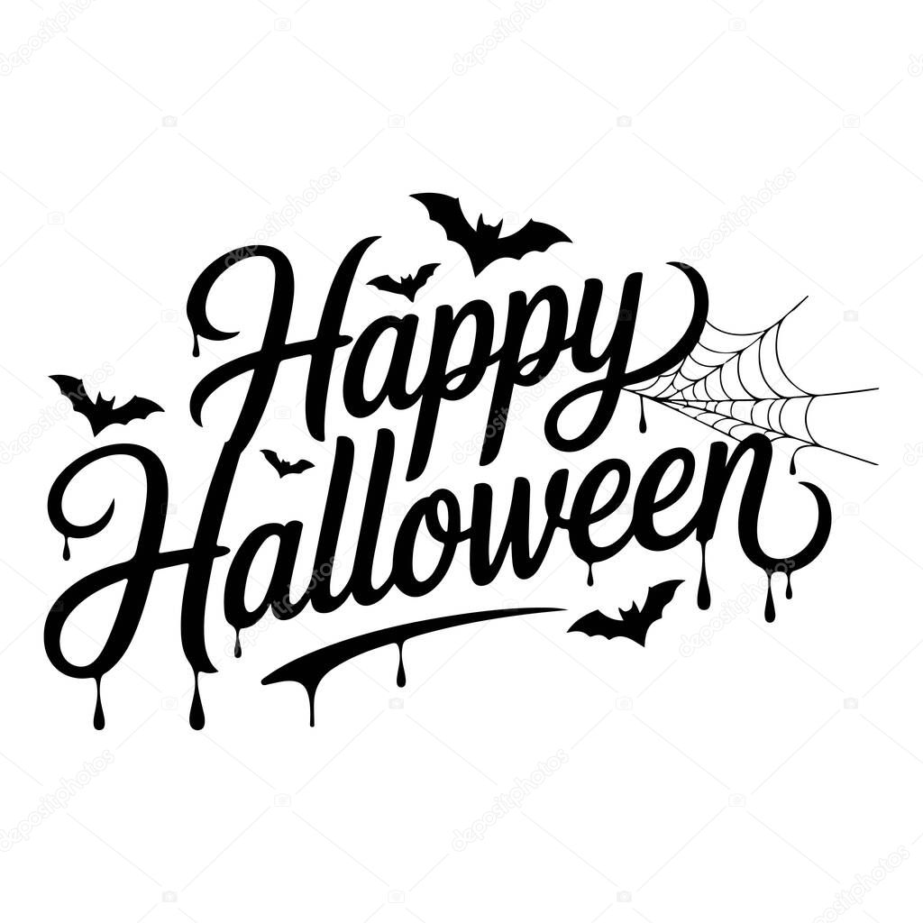 Happy Halloween typography silhouette vector art and illustration.