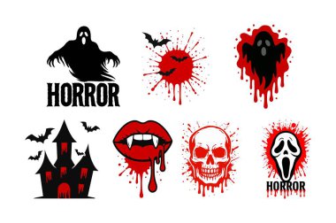 Bir dizi korku tişörtü tasarım vektör sanatı ve illüstrasyon.