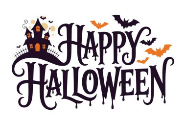 Mutlu Cadılar Bayramı tipografi silüet vektör sanat ve illüstrasyonları.