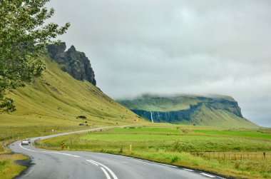 Yeşil çimenli İzlanda yolu