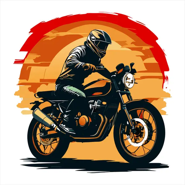 Bir motosiklet ve güzel şehir arkaplanı için vektör t-shirt tasarımı