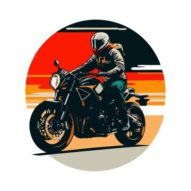 Bir motosiklet ve güzel şehir arkaplanı için vektör t-shirt tasarımı