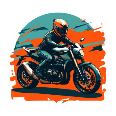 Bir motosiklet ve güzel şehir arkaplanı için vektör t-shirt tasarımı