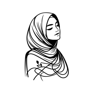 Beyaz arka planda güzel bir tesettür kadın vektör çizgisi resim silueti