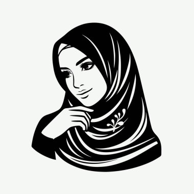 Beyaz arka planda güzel bir tesettür kadın vektör çizgisi resim silueti