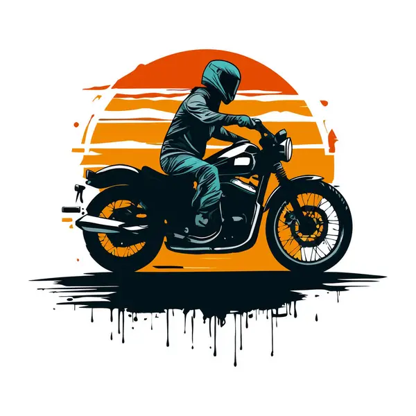 Bir motosiklet ve güzel şehir arkaplanı için vektör t-shirt tasarımı