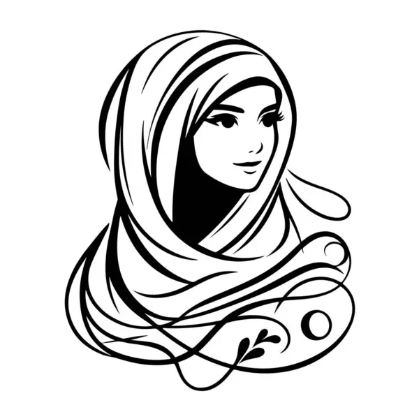 Beyaz arka planda güzel bir tesettür kadın vektör çizgisi resim silueti