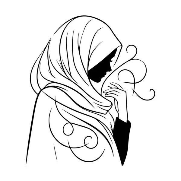 Beyaz arka planda güzel bir tesettür kadın vektör çizgisi resim silueti