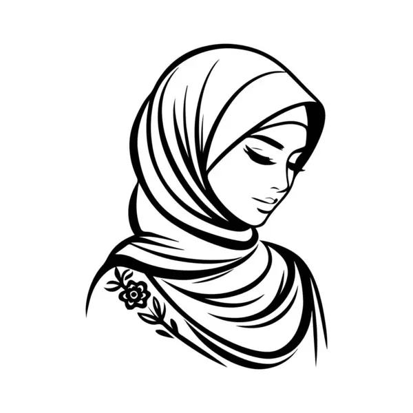 Beyaz arka planda güzel bir tesettür kadın vektör çizgisi resim silueti