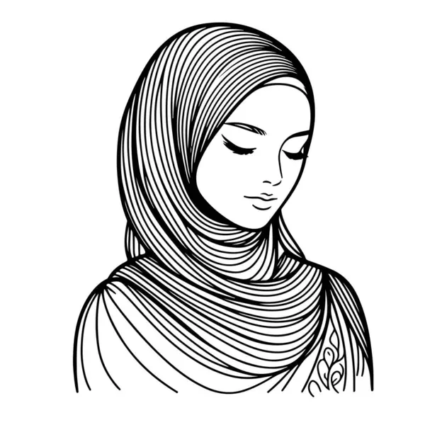 Beyaz arka planda güzel bir tesettür kadın vektör çizgisi resim silueti
