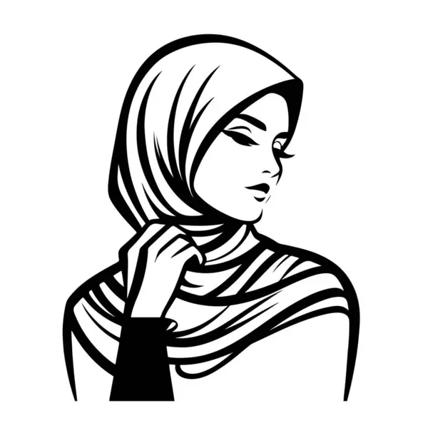 Beyaz arka planda güzel bir tesettür kadın vektör çizgisi resim silueti