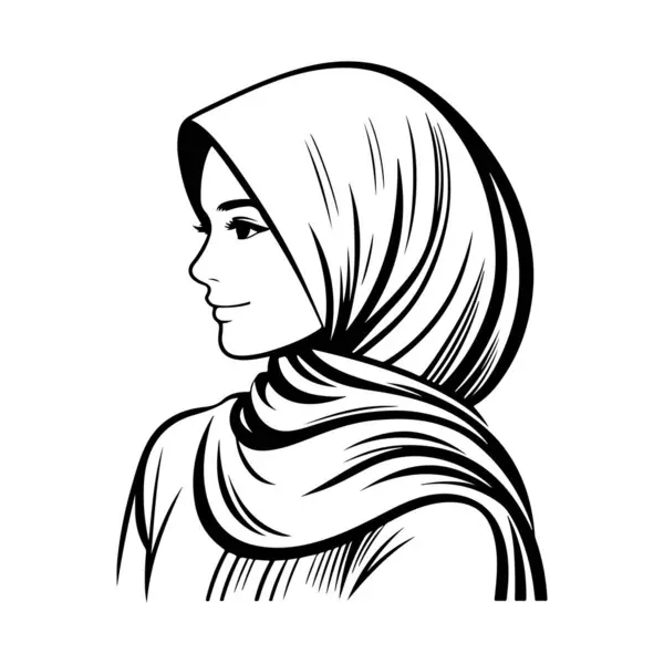 Beyaz arka planda güzel bir tesettür kadın vektör çizgisi resim silueti