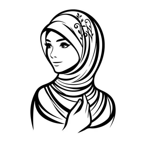 Beyaz arka planda güzel bir tesettür kadın vektör çizgisi resim silueti