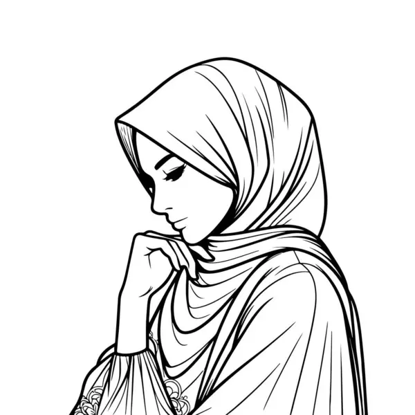 Beyaz arka planda güzel bir tesettür kadın vektör çizgisi resim silueti