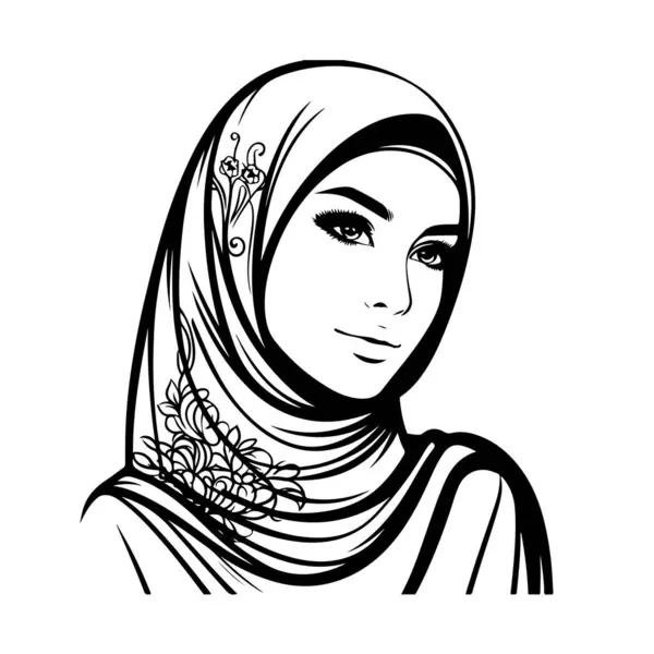 Beyaz arka planda güzel bir tesettür kadın vektör çizgisi resim silueti