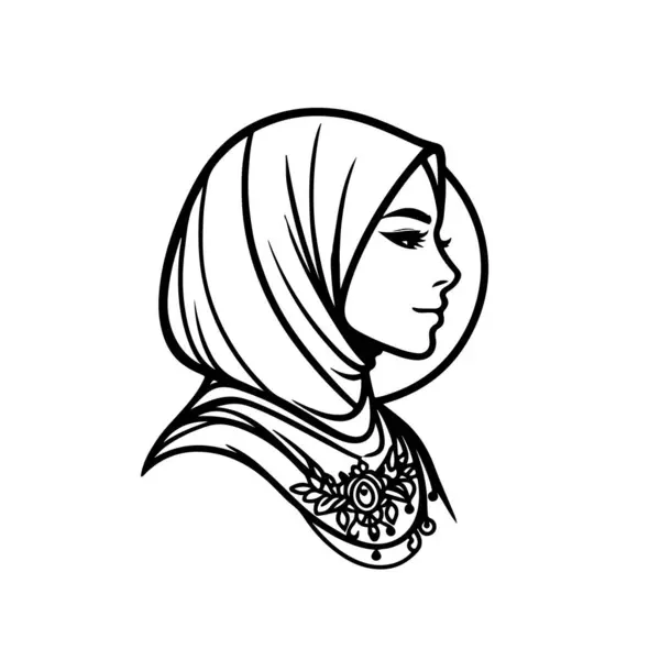 Beyaz arka planda güzel bir tesettür kadın vektör çizgisi resim silueti