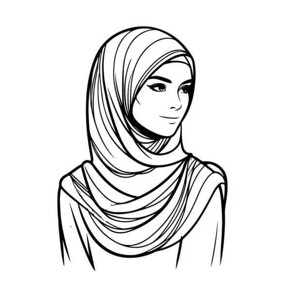 Beyaz arka planda güzel bir tesettür kadın vektör çizgisi resim silueti