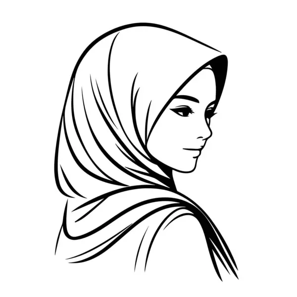 Beyaz arka planda güzel bir tesettür kadın vektör çizgisi resim silueti