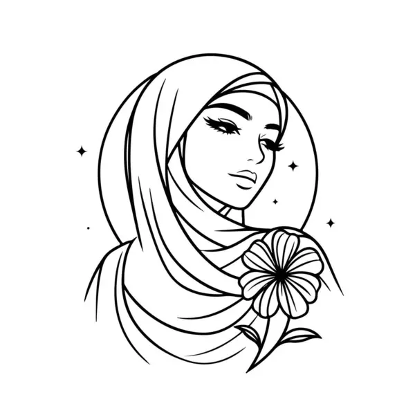 Beyaz arka planda güzel bir tesettür kadın vektör çizgisi resim silueti