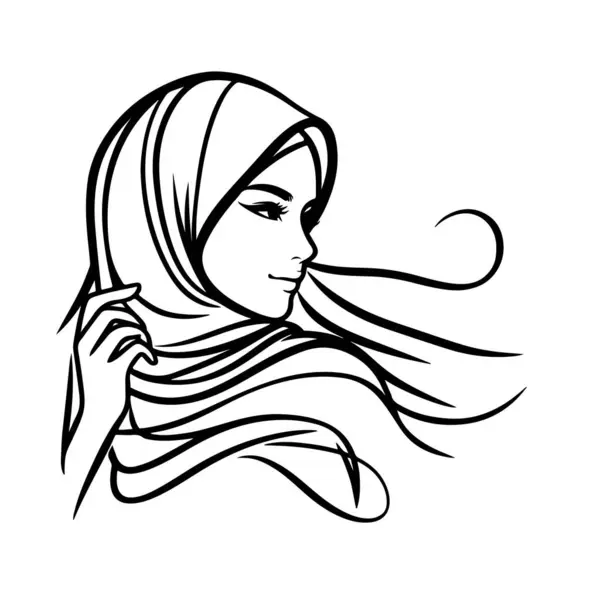 Beyaz arka planda güzel bir tesettür kadın vektör çizgisi resim silueti