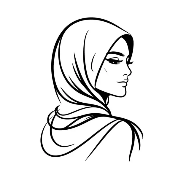 Beyaz arka planda güzel bir tesettür kadın vektör çizgisi resim silueti