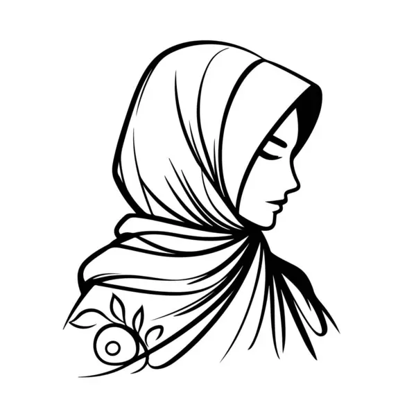 Beyaz arka planda güzel bir tesettür kadın vektör çizgisi resim silueti