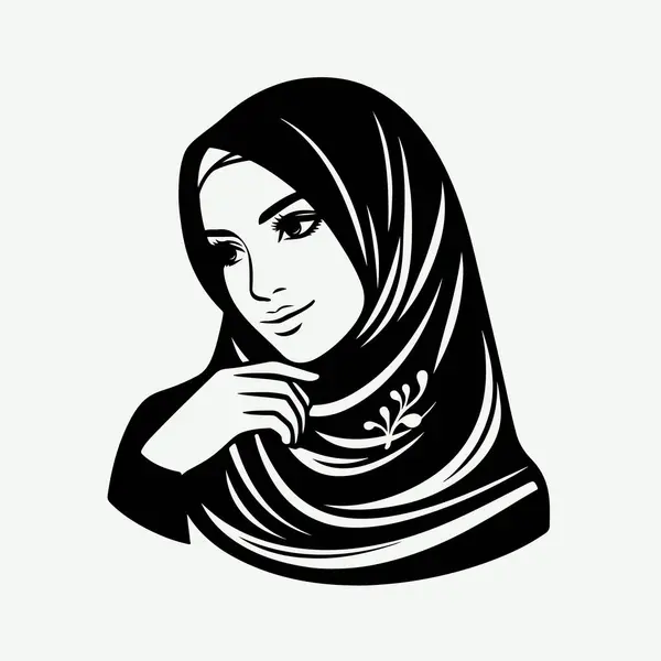 Beyaz arka planda güzel bir tesettür kadın vektör çizgisi resim silueti