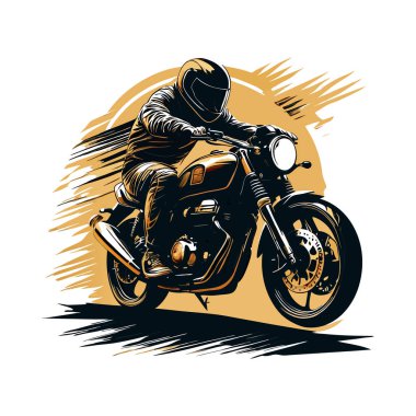 Bir motosiklet ve güzel şehir arkaplanı için vektör t-shirt tasarımı