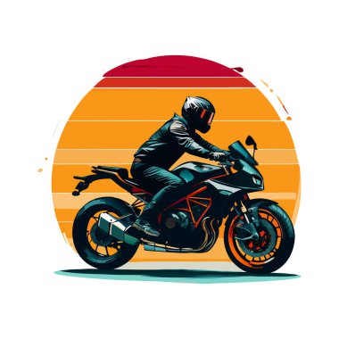 Bir motosiklet ve güzel şehir arkaplanı için vektör t-shirt tasarımı