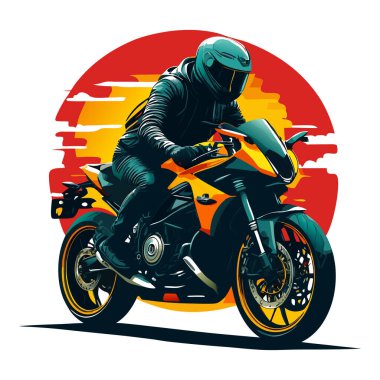 Bir motosiklet ve güzel şehir arkaplanı için vektör t-shirt tasarımı